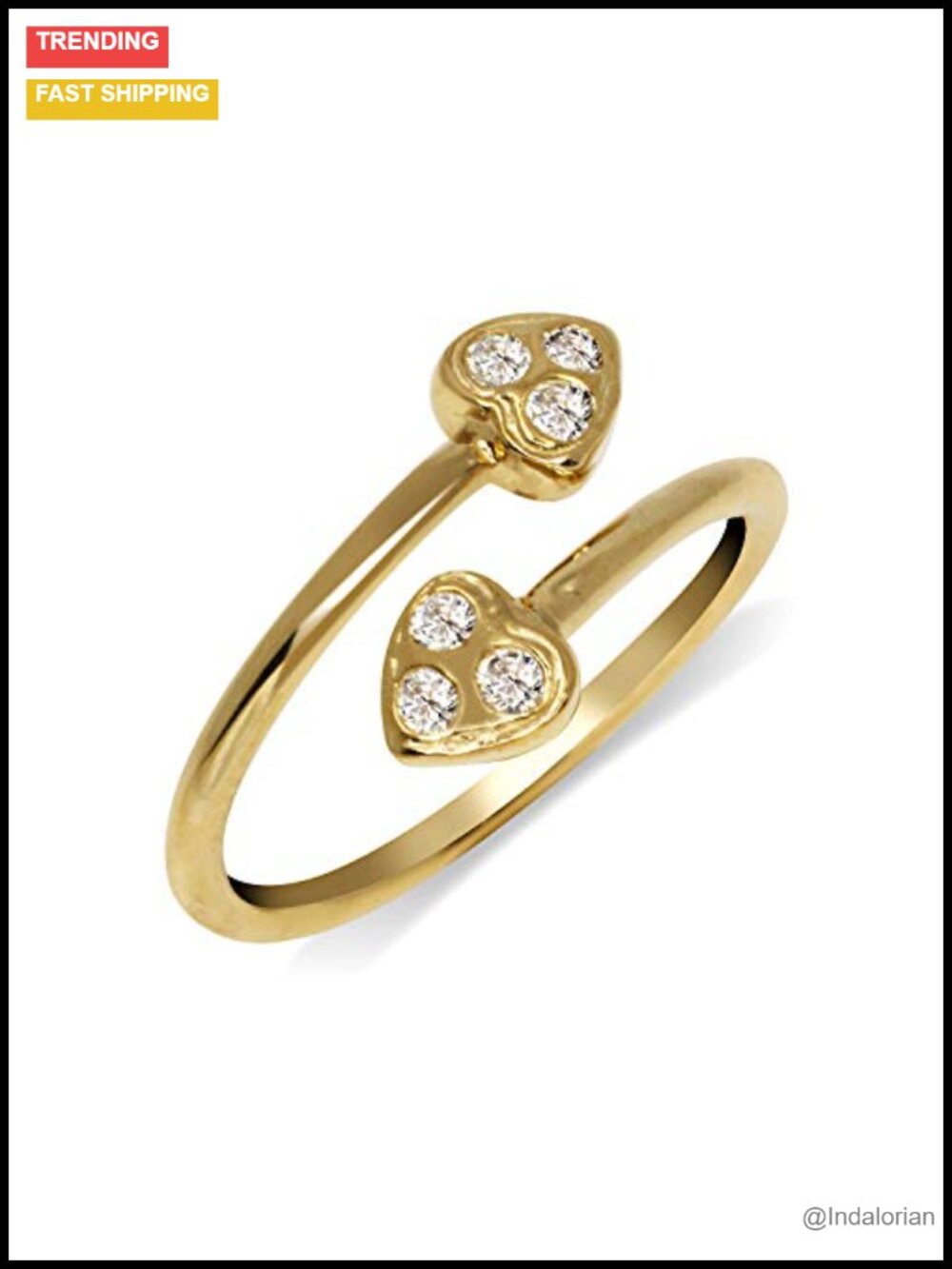Solid 10K Gold CZ Heart Bypass Toe Ring, Adjustable, Hypoallergenic